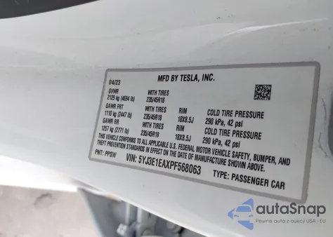 2023 Tesla Model 3 Rear-Wheel Drive из США, поврежденный, VIN 5YJ3E1EAXPF568063